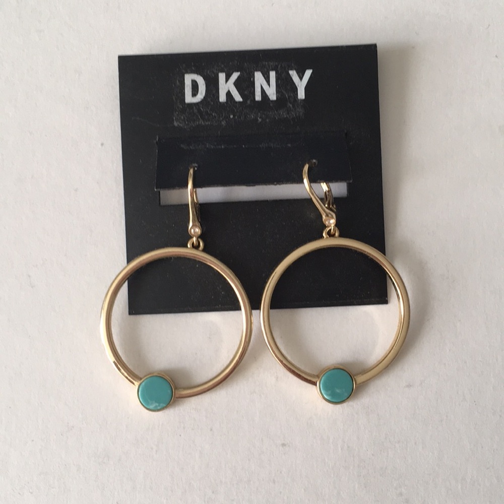 DKNY Gold Tone & Stone Hoop Earrings